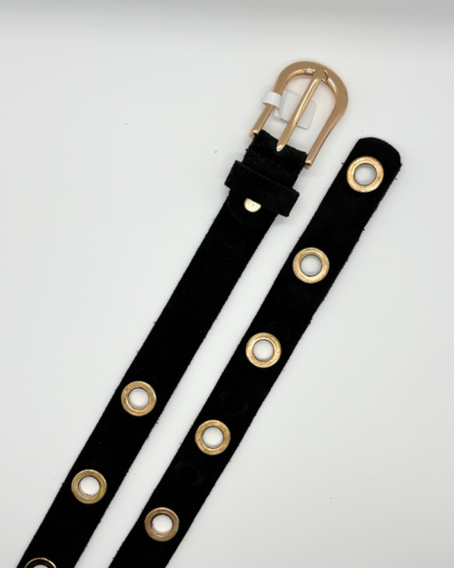 Suede ringbelt zwart-goud