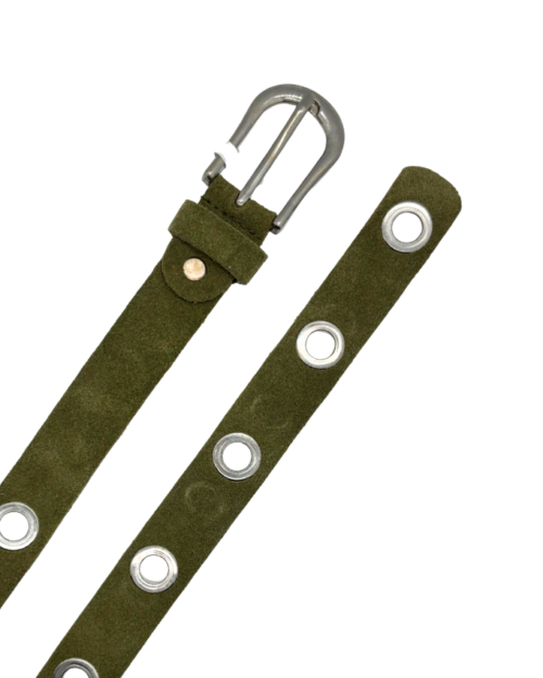 Suede ringbelt groen-zilver