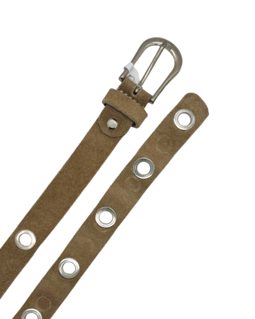 Suede ringbelt beige-zilver