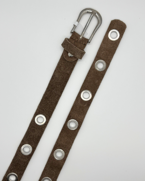 Suede ringbelt taupe-zilver