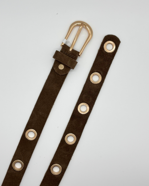Suede ringbelt bruin-goud