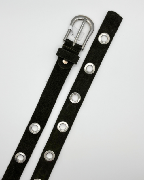 Suede ringbelt zwart-zilver