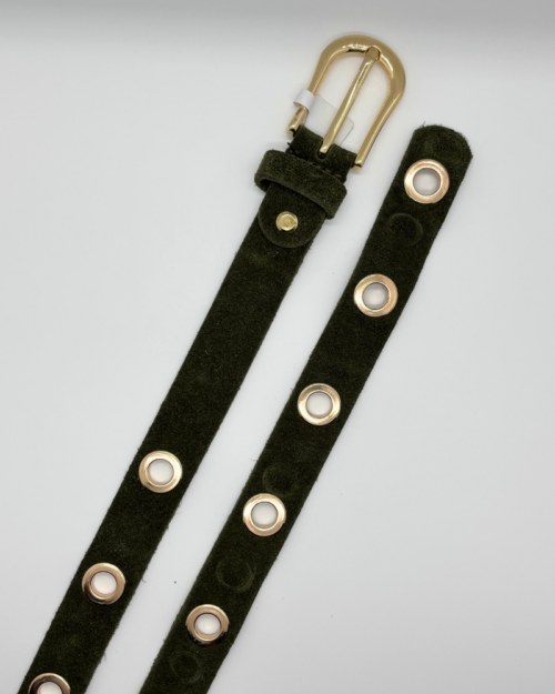Suede ringbelt army-goud