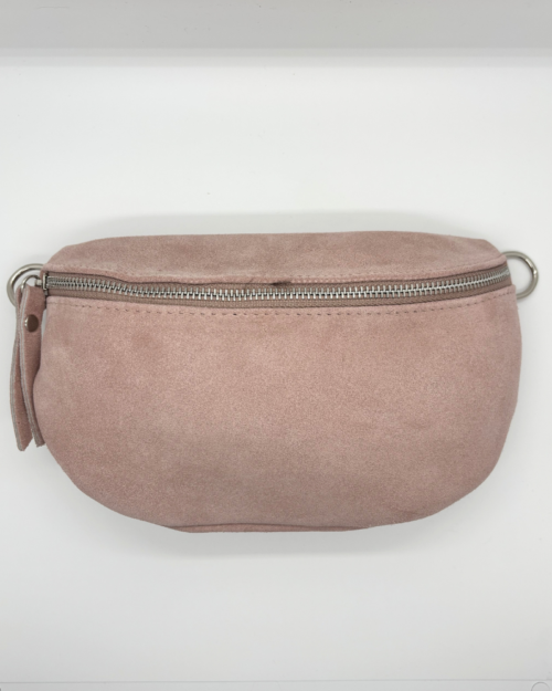 Medium moonbag suede roze zilver