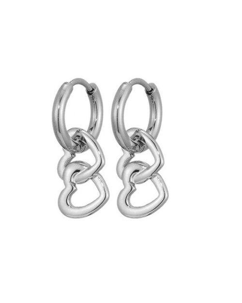 Oorhangers dubbel hartje zilver L