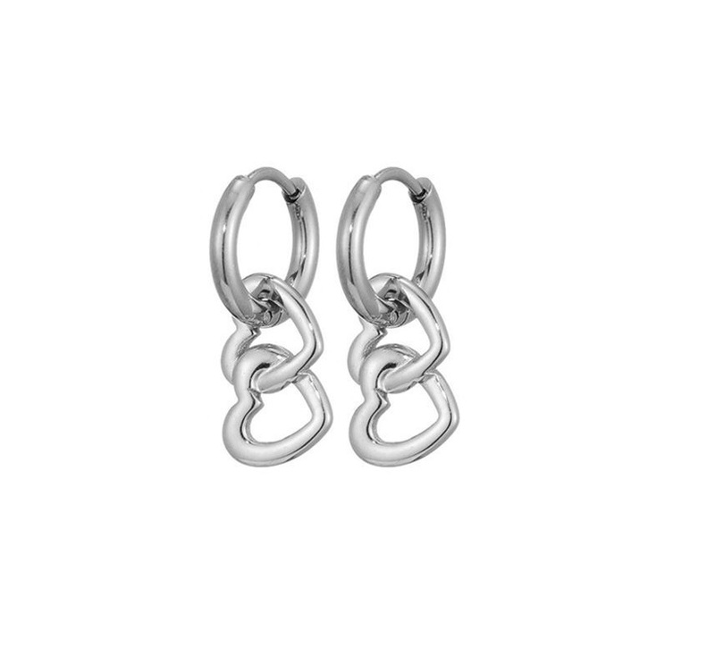 Oorhangers dubbel hartje zilver L