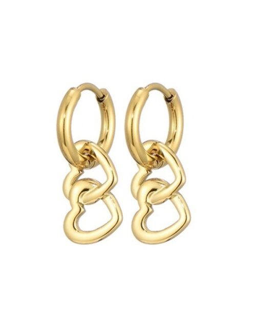 Oorhangers dubbel hartje goud L