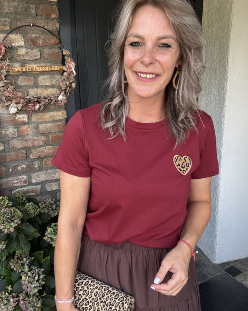Tee leopard hart bordeaux