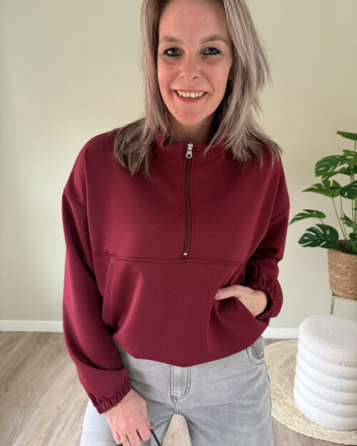 Trui met rits bordeaux