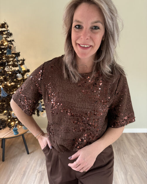 Pailletten top bruin