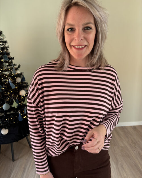 Striped sweater roze-choco