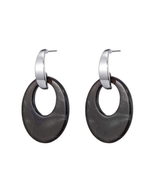 Ring oorbellen zwart-zilver