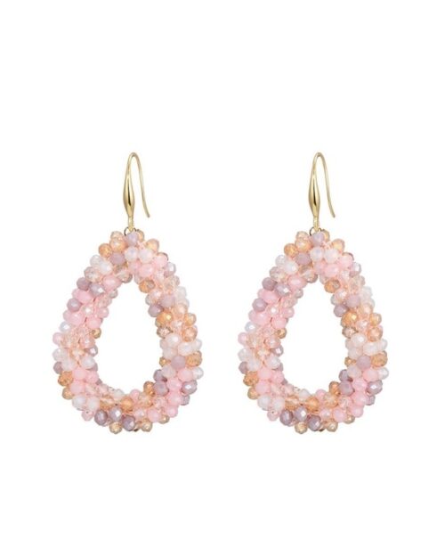 Oval beads oorbellen roze