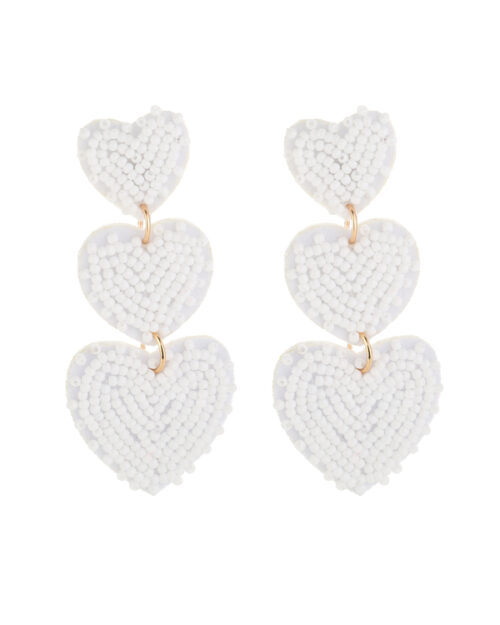 BIBA - drie hartjes met kralen wit