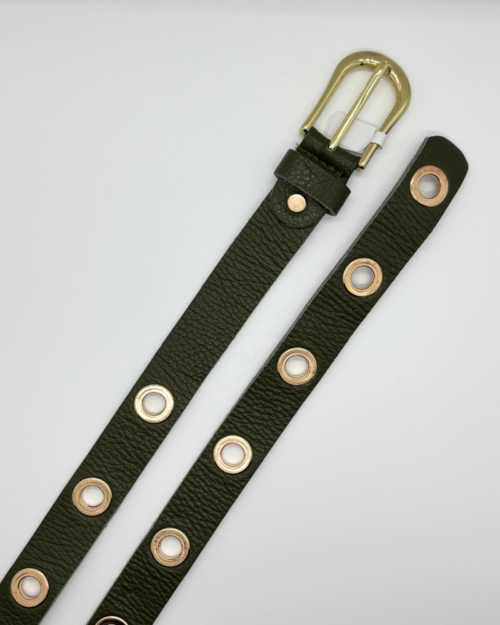 Leather ringbelt army-goud