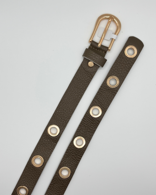 Leather ringbelt taupe-goud
