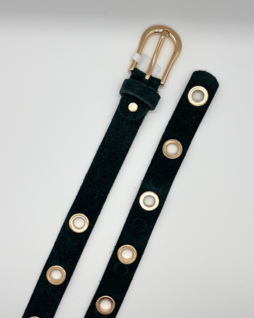Suede ringbelt petrol-goud