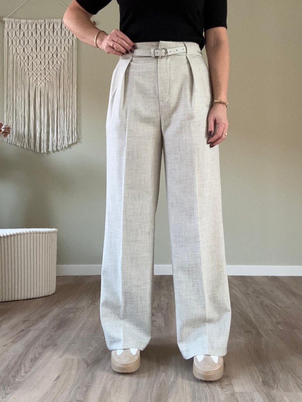 Pantalon met ceintuur grijs