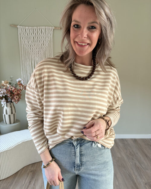 Sweater stripes beige-wit