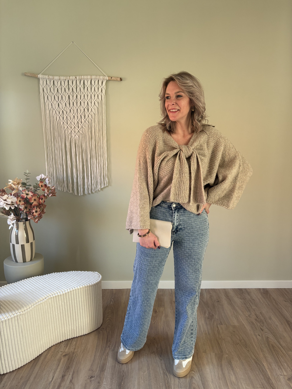 Trui met strik beige - Afbeelding 3