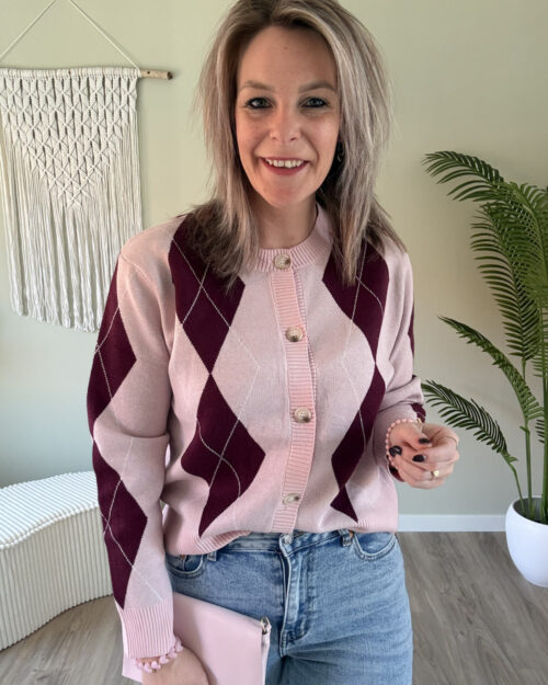 Sweater-vest ruit roze