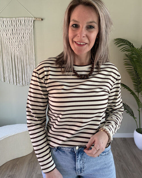 Sweater stripes bruin-wit