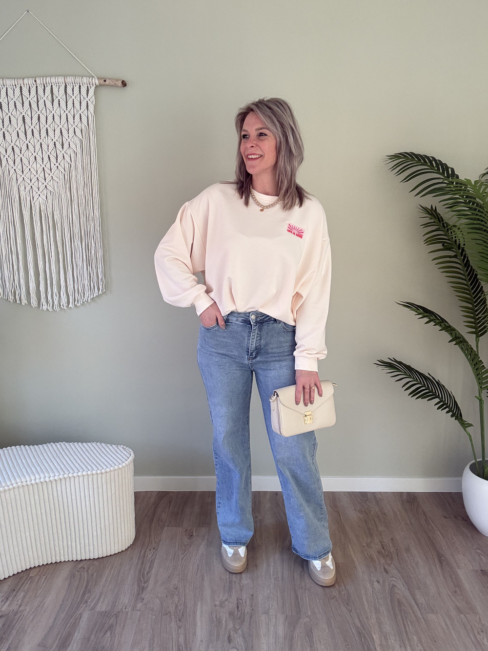 Sweater embleem beige - Afbeelding 2