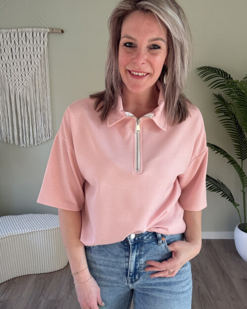Poloshirt met rits roze