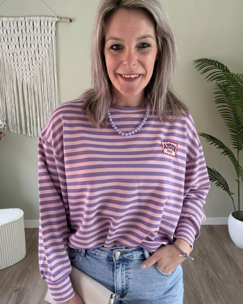 Gestreepte sweater Amour paars