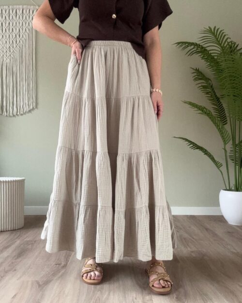 Mousseline rok beige
