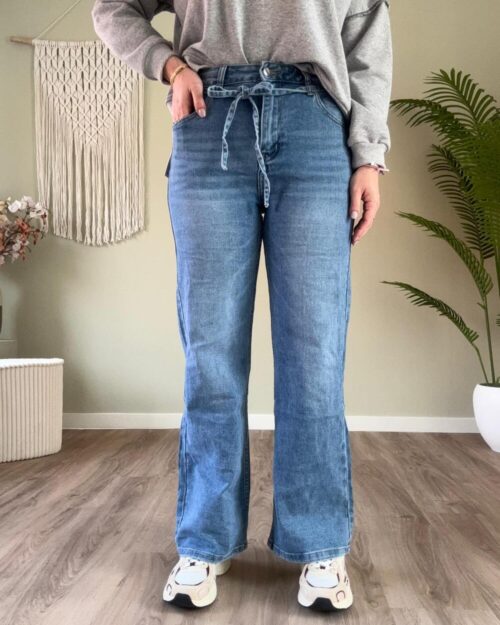 Jeans wide leg met strikje