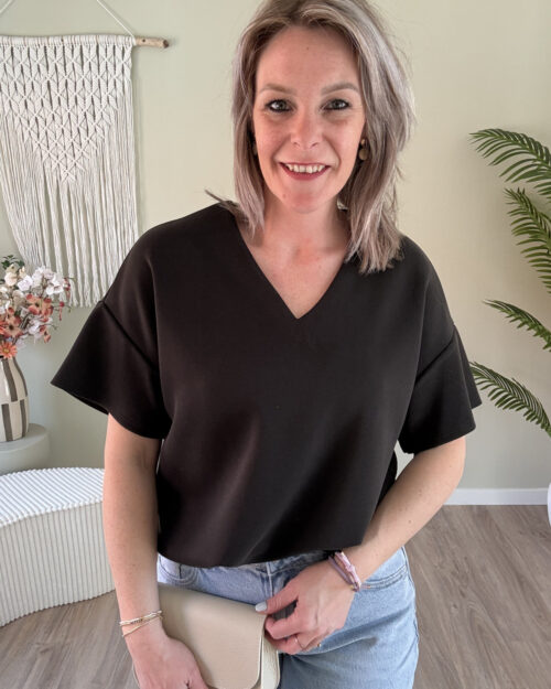 Top met v-hals zwart