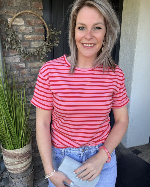 Tee stripes roze-rood