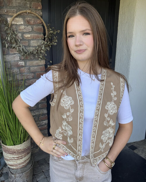Gilet broderie beige