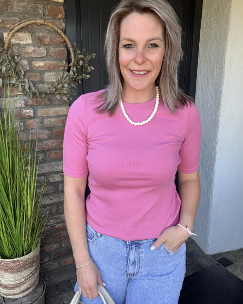 Ribbed tee roze