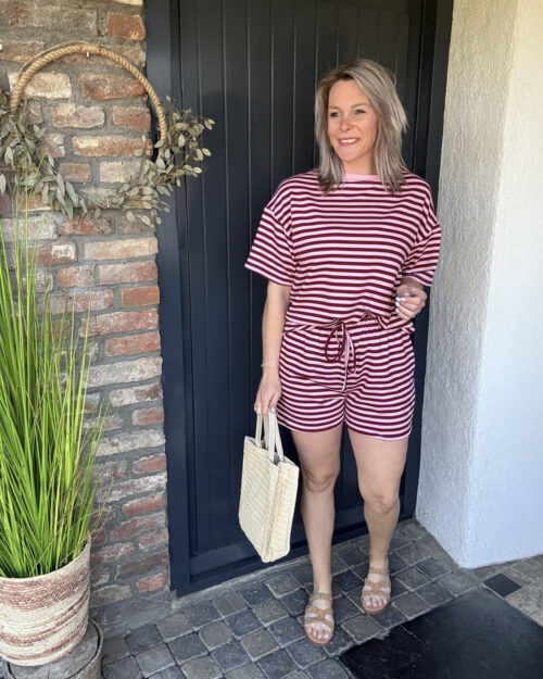 Short twinset strepen roze