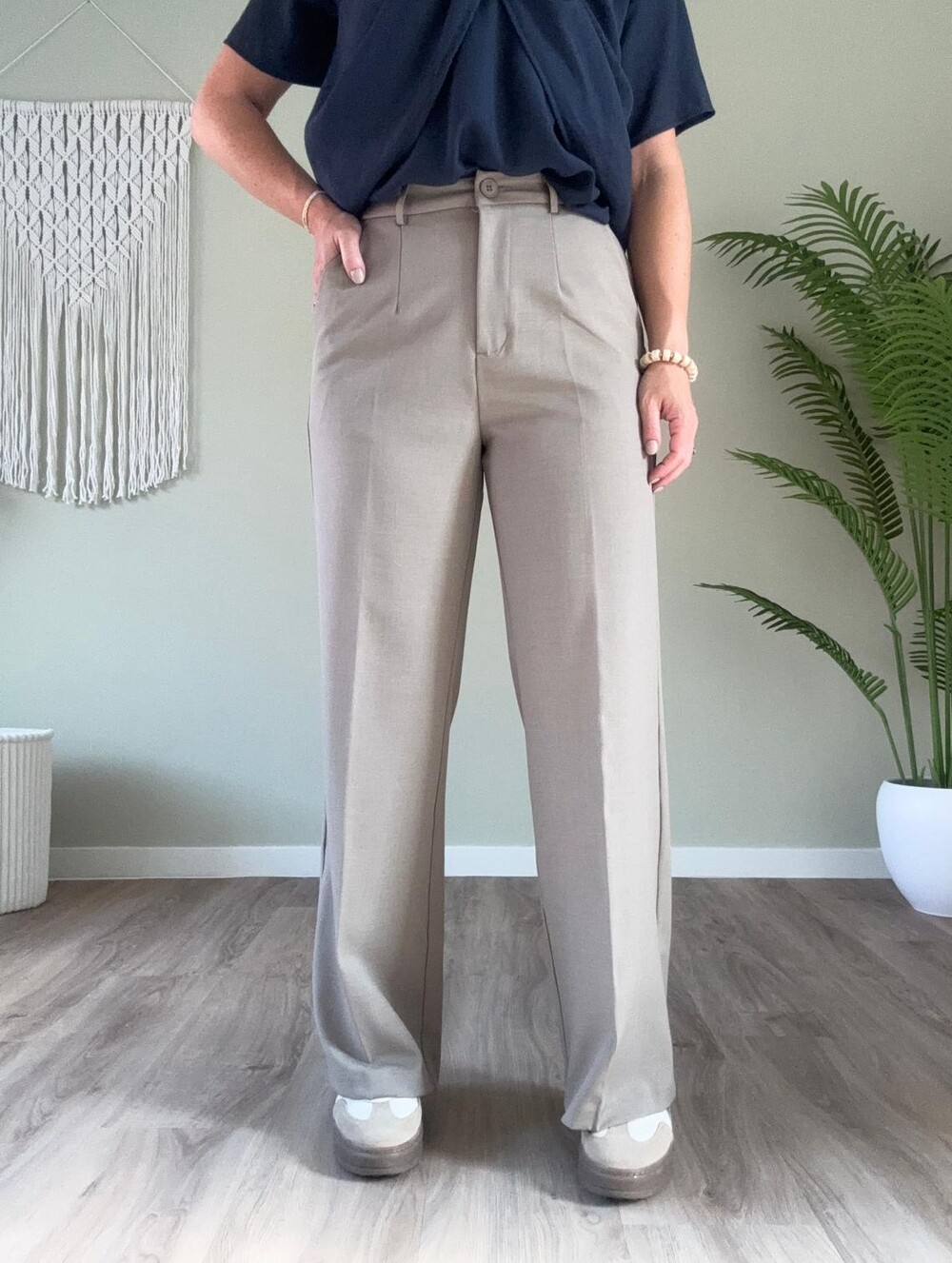 Pantalon wide leg taupe