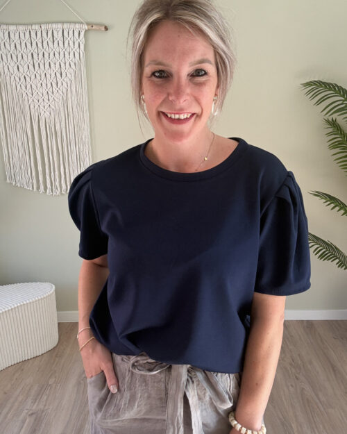 Top met pofmouw navy