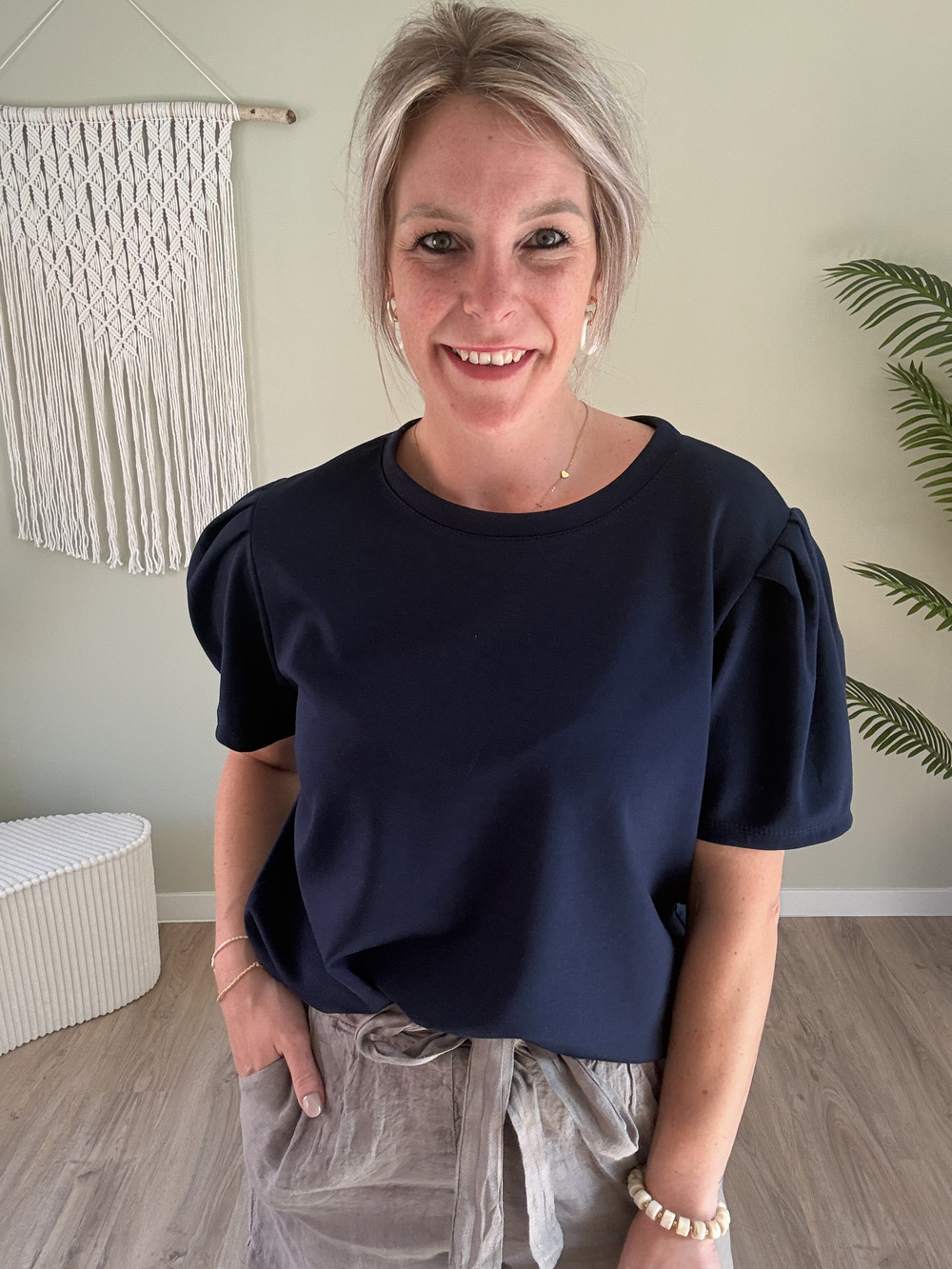 Top met pofmouw navy