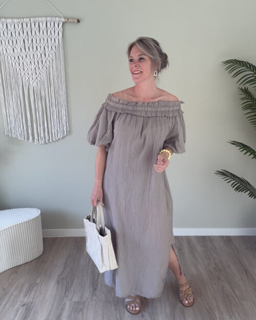 Off-shoulder dress taupe