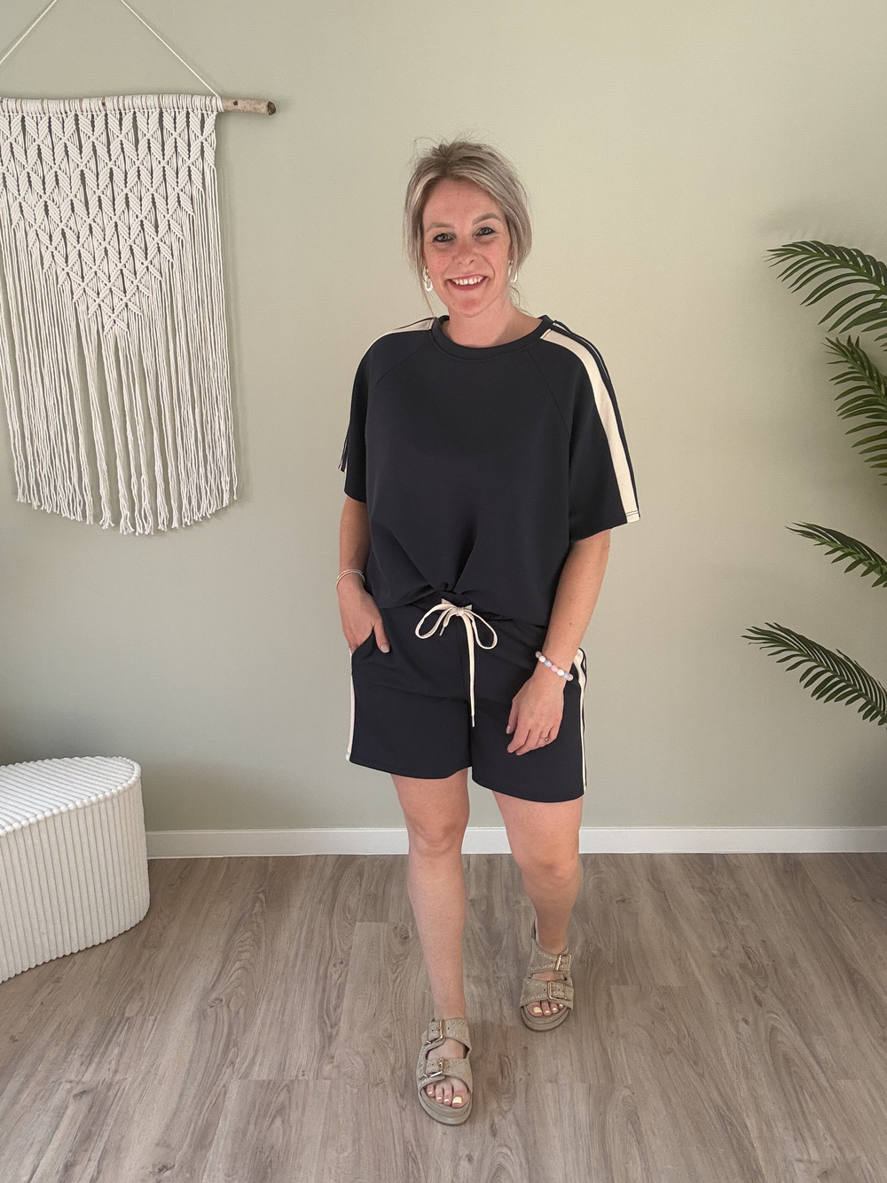 Short twinset stripes navy