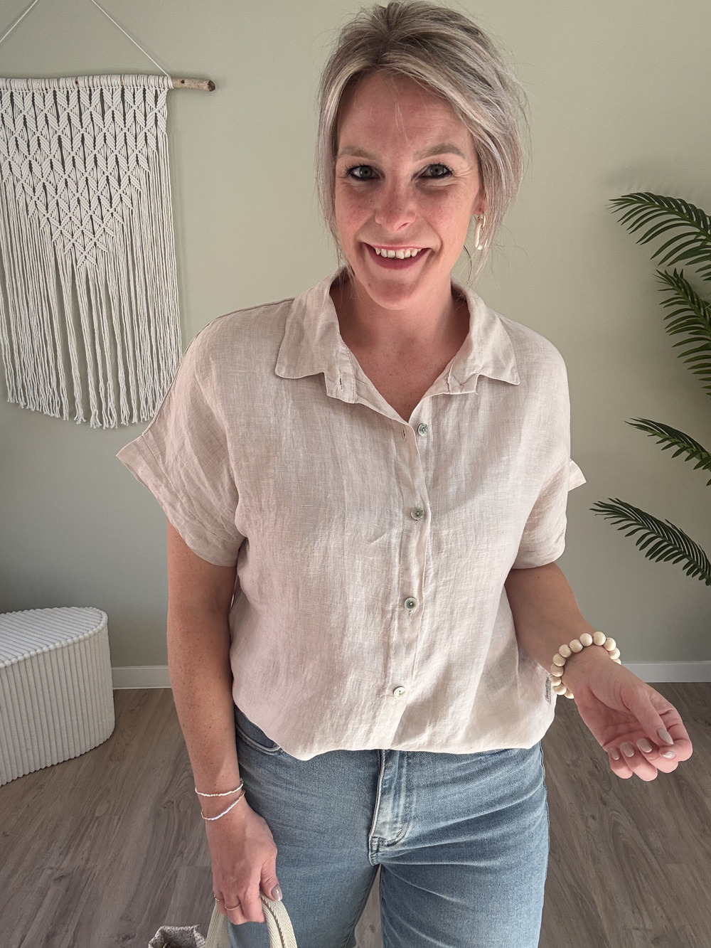 Linnenlook blouse beige