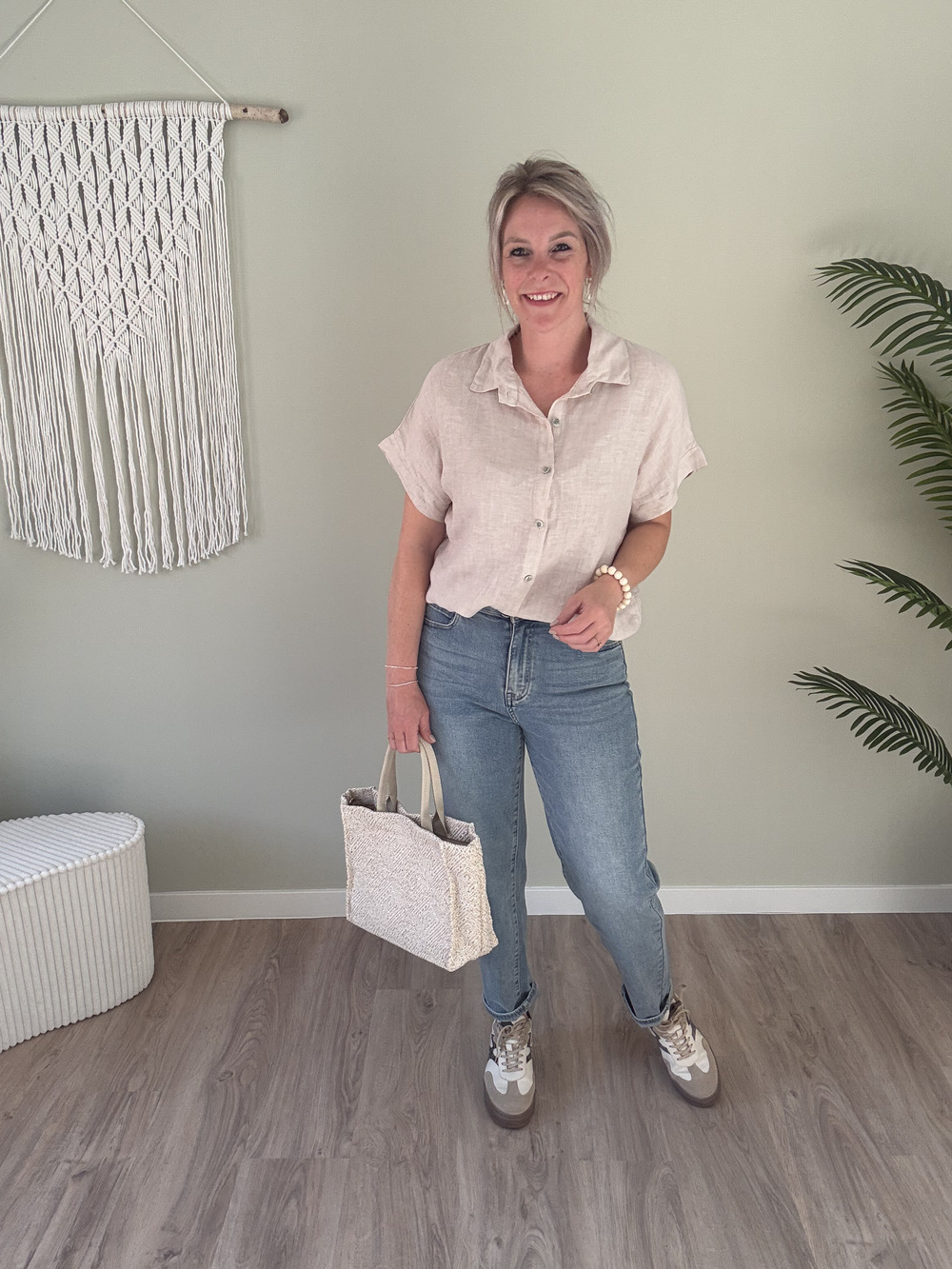 Linnenlook blouse beige - Afbeelding 2