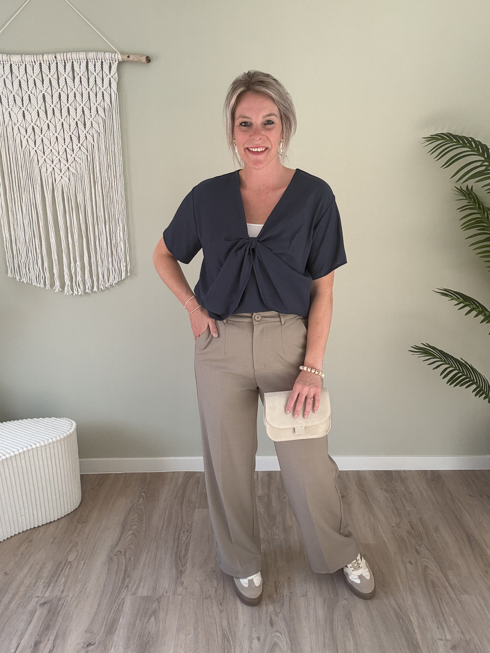 Pantalon wide leg taupe - Afbeelding 2