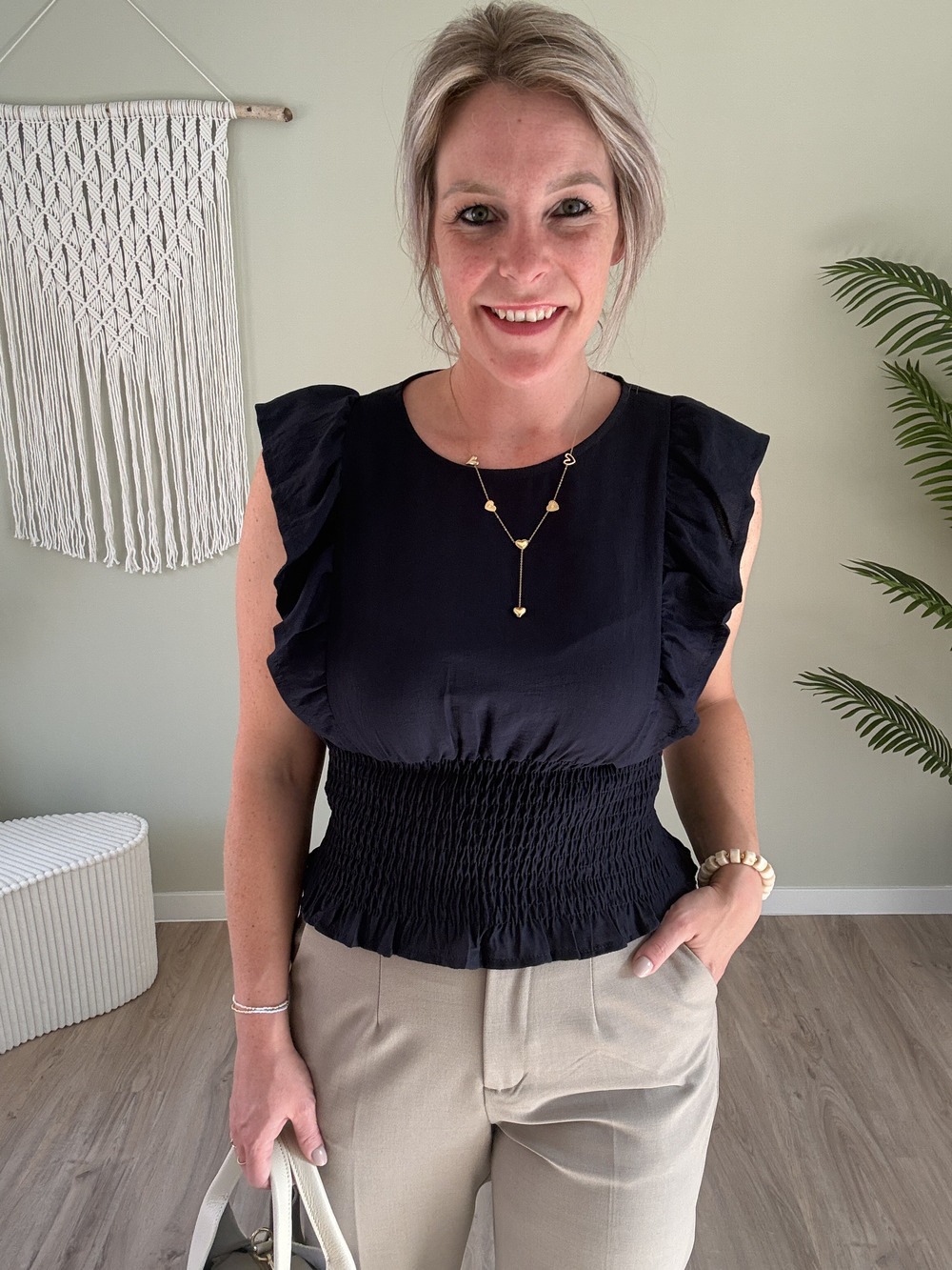 Gesmokte top navy