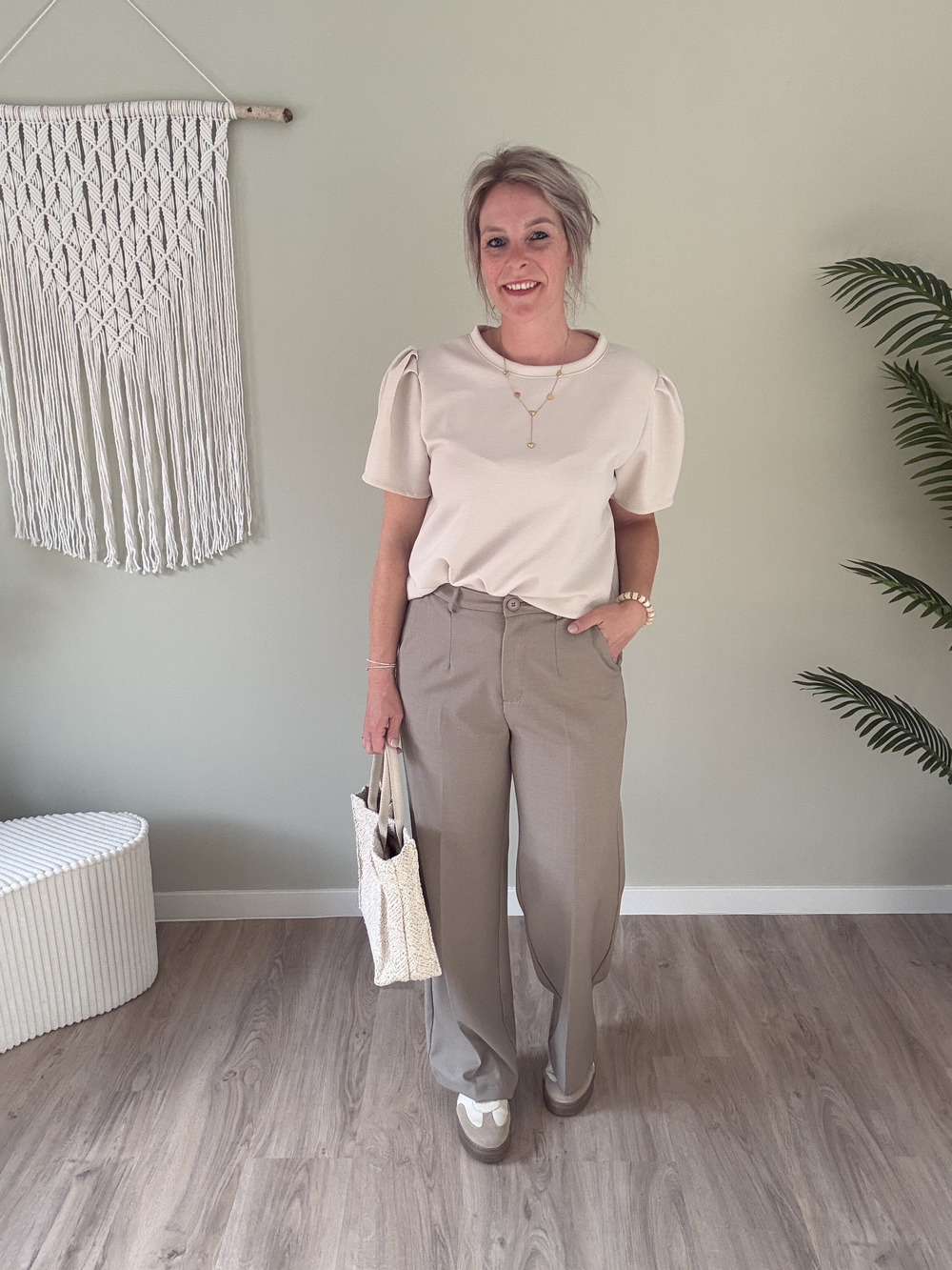 Pantalon wide leg taupe - Afbeelding 3