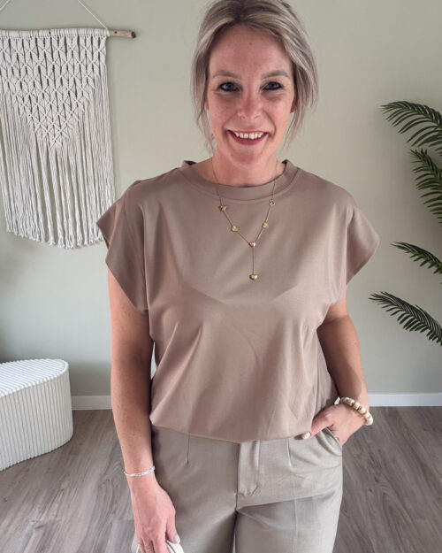 Basic shirt met elastiek taupe