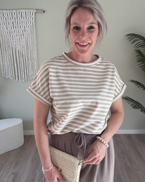 Tee gestreept beige-ecru
