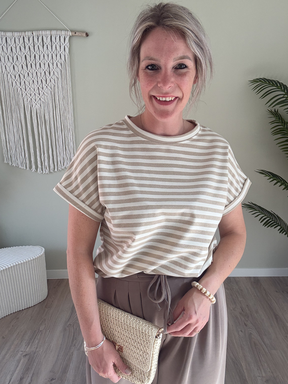 Tee gestreept beige-ecru