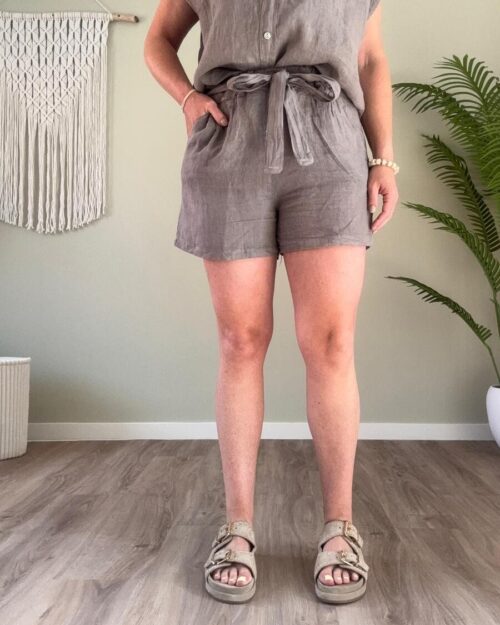 Linnenlook short taupe